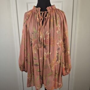 Harvé Benard Floral Peasant Tunic Blouse Size XL